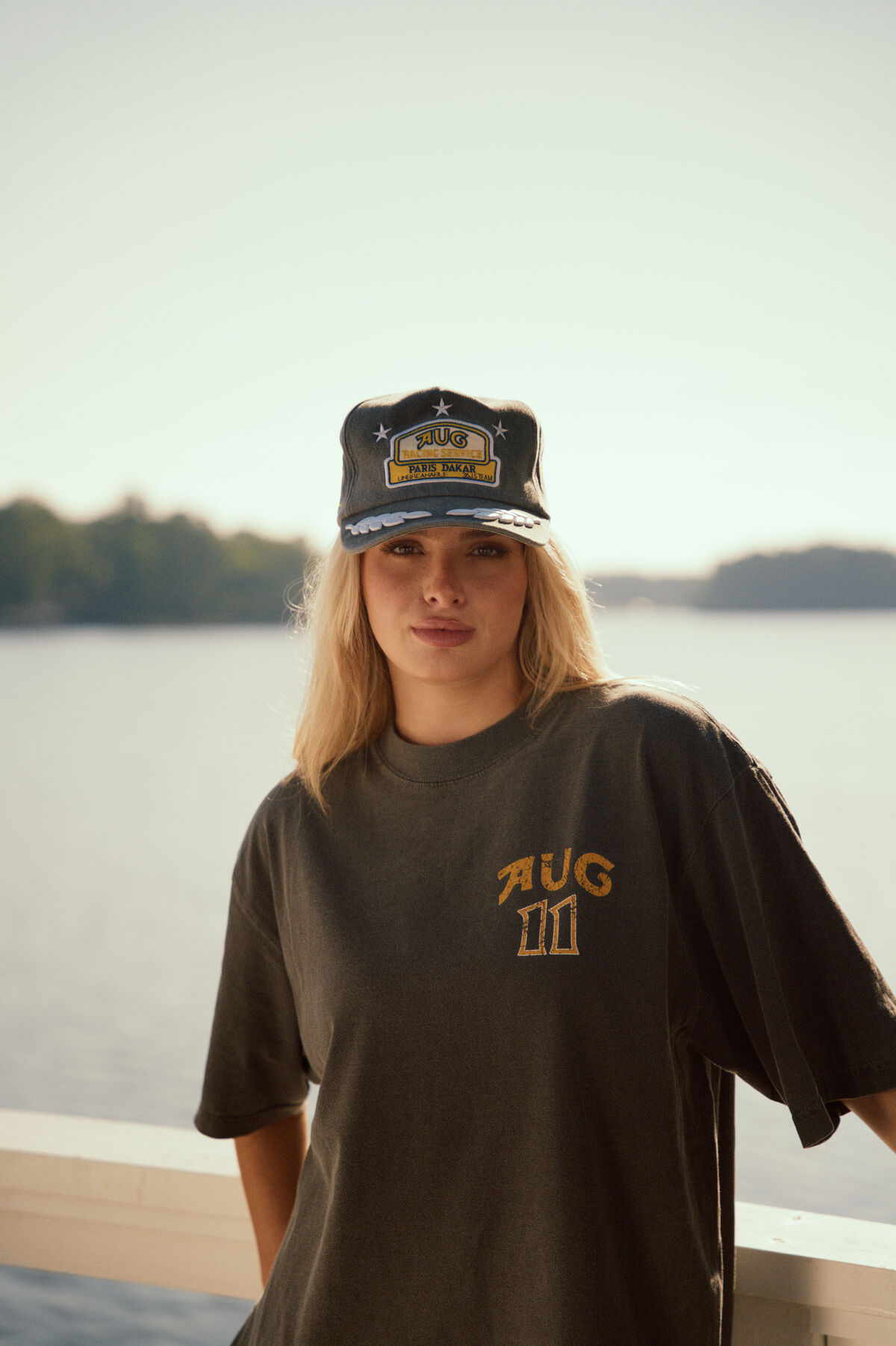 AUG11 lifestyle shoot — sun-drenched lakeside setting with natural golden hour light